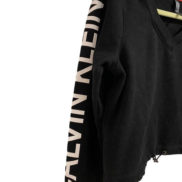 Calvin Klein Performance Black Long Sleeve Logo Crop Sweatshirt Sz S - Picture 3 of 13